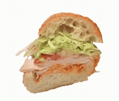 Sandwich With Lettuce Tomato And Onions On Sesame Seed Bun GIF