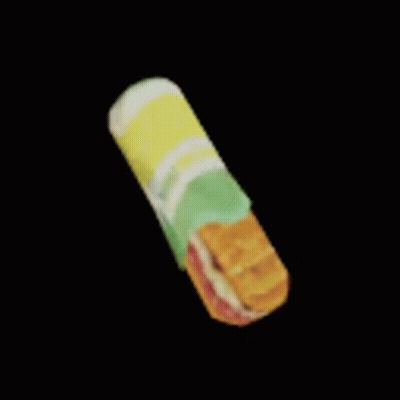 Sandwich Wrapped In Green And Yellow Striped Paper GIF