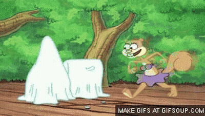 Sandy Cheeks From Spongebob Squarepants Is Standing Next To A Ghost . GIF
