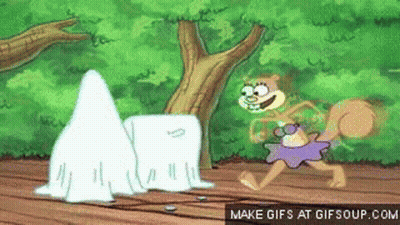 Sandy Cheeks Running From Ghost In Forest GIF