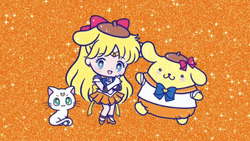 Sanrio Sailor Venus, Artemis, And Pompompurin GIF