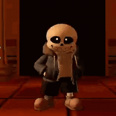 Sans From Undertale Is Standing On A Tiled Floor In A Dark Room And Smiling . GIF