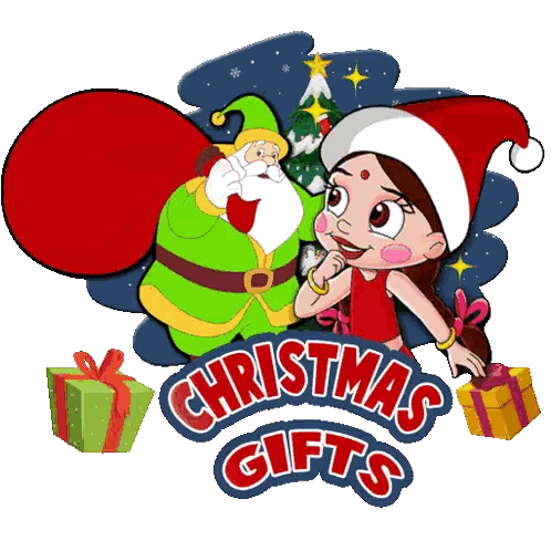 Santa And Girl With Gifts Sticker