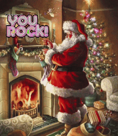 Santa Claus At Fireplace With You Rock GIF