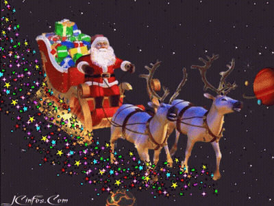 Santa Claus In Sleigh Pulled By Reindeer With Jcinfo.com GIF
