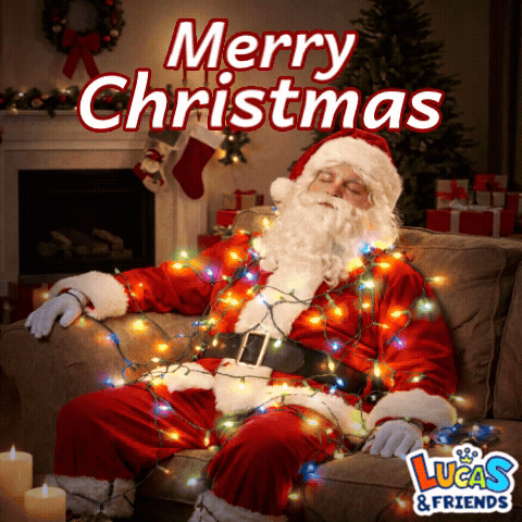 Santa Claus Laying On Couch With Lucas And Friends GIF