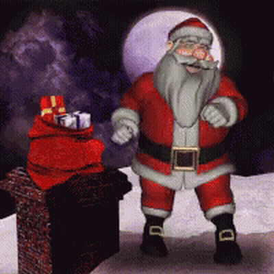 Santa Claus Standing Next To Chimney With Bag Of Gifts GIF