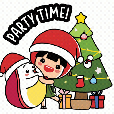Santa Hat Girl Hugging Snowman Saying Party Time