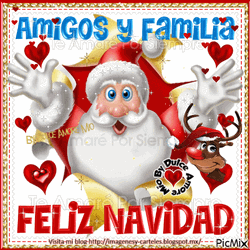 Santa Hearts Flying Greeting Feliz Navidad GIF