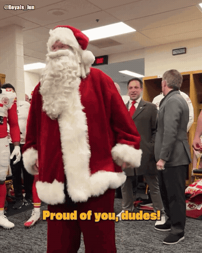 Santa In Locker Room Saying Proud Of You Dudes GIF