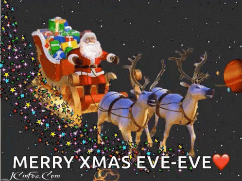 Santa In Reindeer Sleigh Saying Merry Xmas Eve-Eve GIF