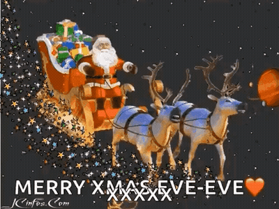 Santa In Sleigh With Three Reindeer GIF