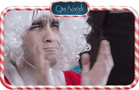 Santa Man With Candy Cane Frame Says Qış Nağlı Sticker