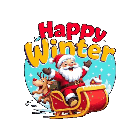 Santa On Sleigh Reindeer Happy Winter Sticker