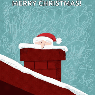 Santa Peeking Out Of Chimney Saying Merry Christmas GIF