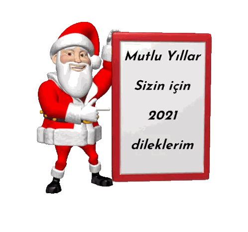 Santa Pointing At Mutlu Yillar Sign Sticker