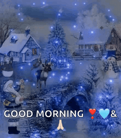 Santa Reindeer Snowmen Christmas Tree On Bridge GIF