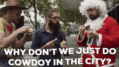 Santa Suit Man Says Why Don't We Do Cowdoy GIF