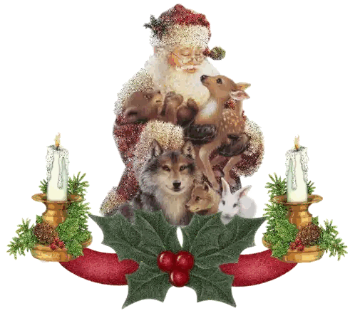 Santa Surrounded By Animals And Candles Sticker