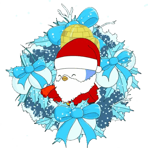 Santa Surrounded By Blue Bows And Leaves Sticker
