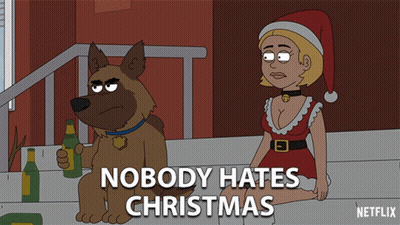 Santa Woman And Dog Saying Nobody Hates Christmas GIF