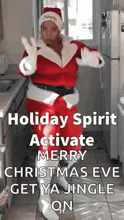 Santa Woman Dancing In Kitchen GIF