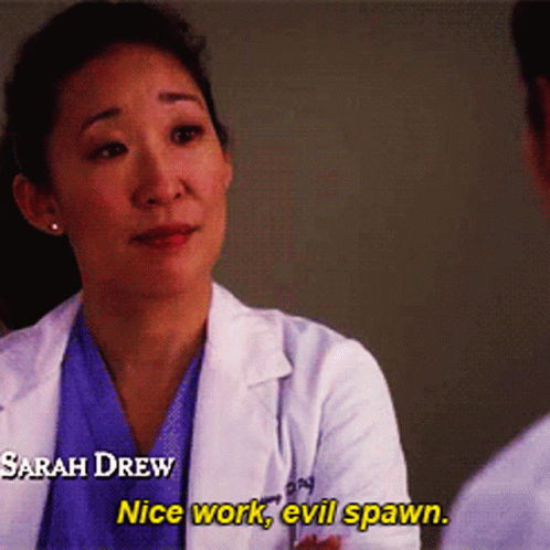 Sarah Drew Says Nice Work Evil Spawn While Talking To Patient GIF