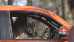 Sasquatch Car Riding Waving Bye GIF