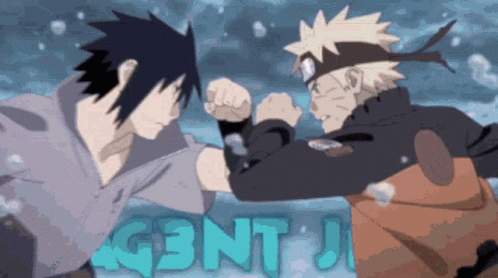 Sasuke And Naruto Are Fighting Each Other With The Word G3nt Written In The Background GIF