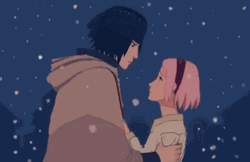 Sasusaku Sasuke Sakura Snow Kiss GIF