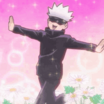 Satoru Gojo Standing In Daisies Arms Outstretched GIF