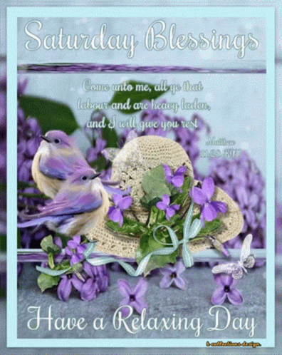 Saturday Blessings Have A Relaxing Day With Purple Flowers GIF