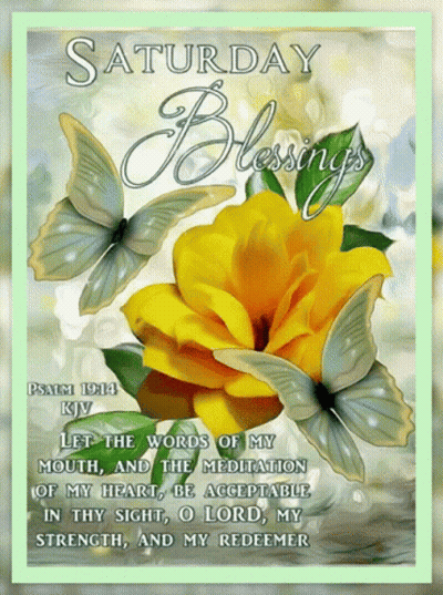 Saturday Blessings Poster With Yellow Flower And Butterflies GIF