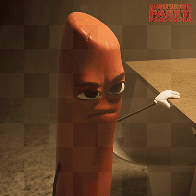 Sausage From Sausage Party Foodtopia Standing In Front Of Toilet GIF
