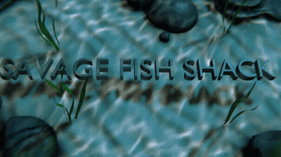 Savage Fish Shack Written In Water With Rocks And Seaweed GIF