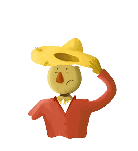 Scarecrow Holding Yellow Hat Sticker