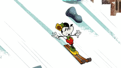 Scared Mickey Mouse Skiing GIF