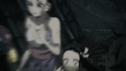 Scared Nezuko Running Into Tanjiro GIF