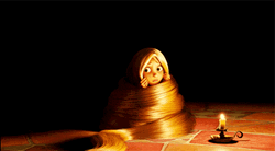 Scared Rapunzel Hiding Inside Her Hair GIF