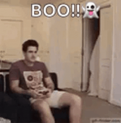 Scaring A Man Funny Ghost Floating GIF