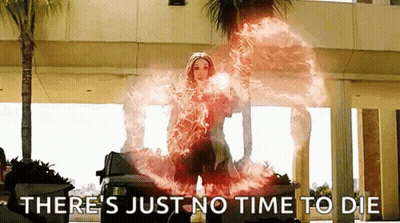 Scarlet Witch Is Casting A Spell With The Words `` There 'S Just No Time To Die '' Written Below Her . GIF