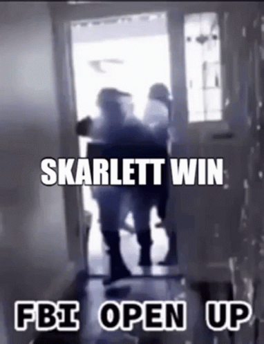 Scarlett Win Fbi Open Up Written On A Black And White Image GIF
