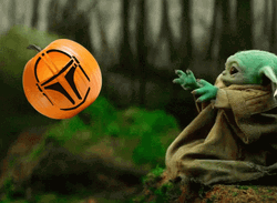 Scary Halloween Baby Yoda Pumpkin GIF