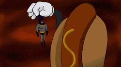 Scary Hot Dog Face Eating Batman GIF