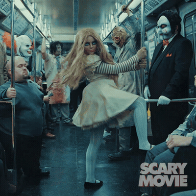 Scary Movie Poster Woman In White Dress On Subway GIF