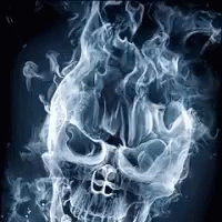 Scary Skull Staring With Blue Smoke GIF