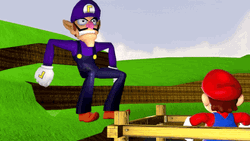 Scary Waluigi Attacking Mario GIF