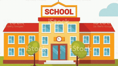 School Building With Clock On Front GIF