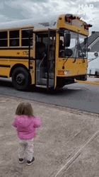 School Bus Brother Getting Off Hug Sister     GIF