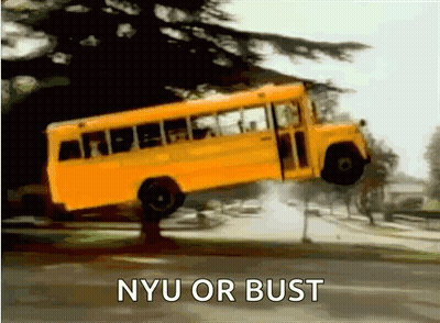 School Bus Flying With NYU Or Bust GIF